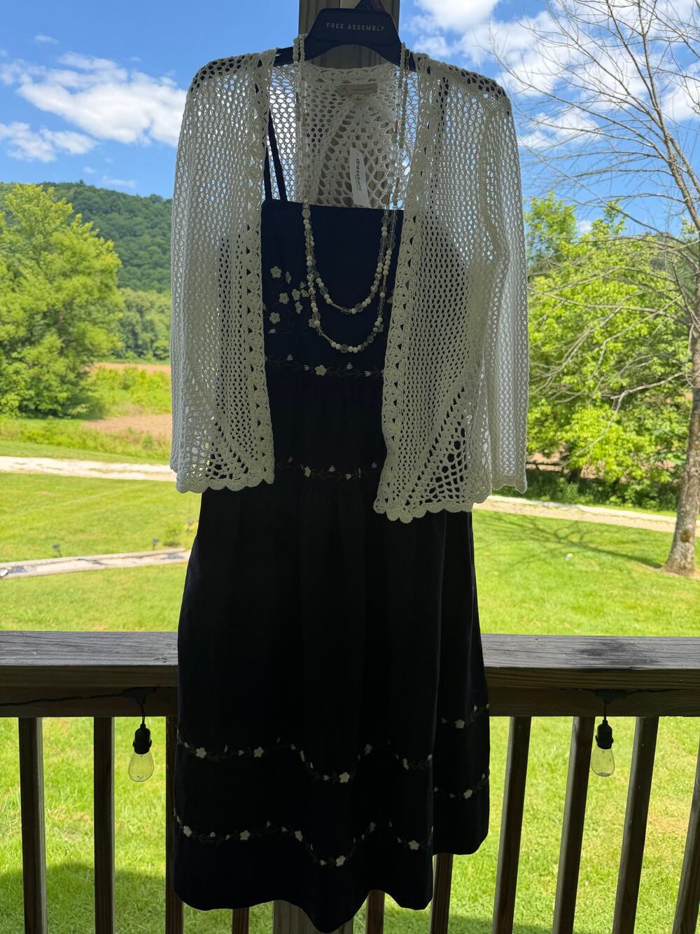 Cottage core WesternBoho Festival NWT 100%Cotton Free Assembly Navy Dress Size L